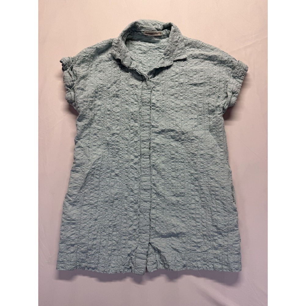 Abercrombie & Fitch Mini Shirt Dress Womens Small Light Blue Seersucker Textured